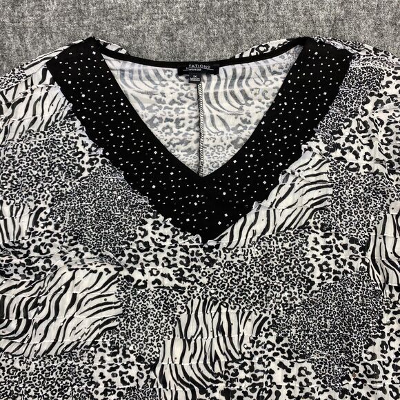 Notations Blouse Womens 1X Plus‎ Size Ruffled Sequin Top Zebre Cheetah Print - Picture 4 of 12